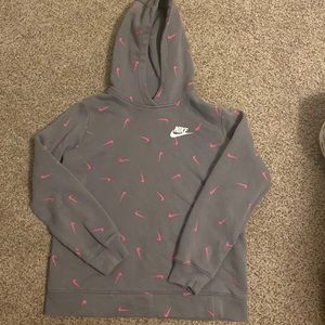 Nike Kids hoodie. Size XL. Gray with pink checks.